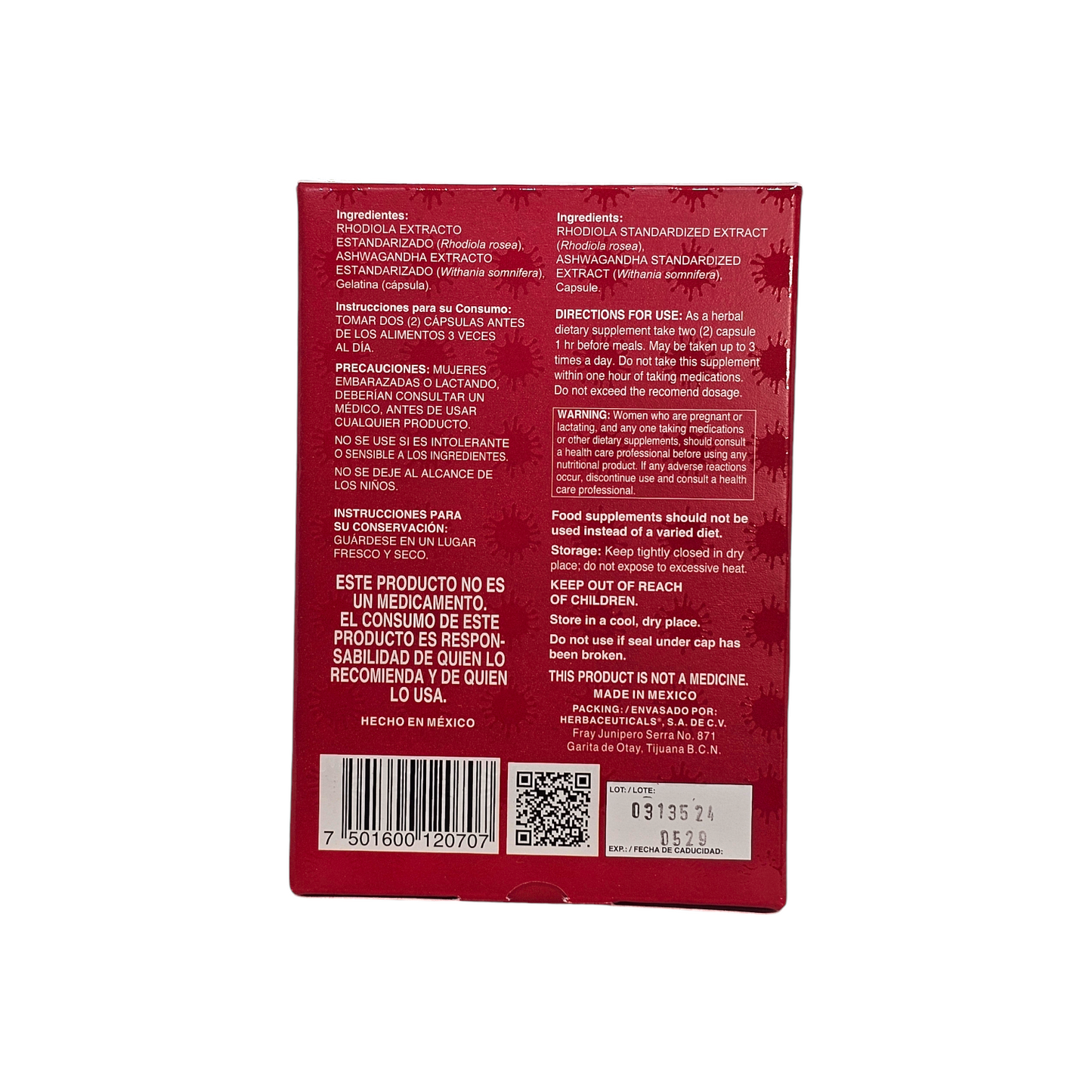 Cápsulas SUPRASTRESS® rhodiola y ashwagandha caja blister 60u.